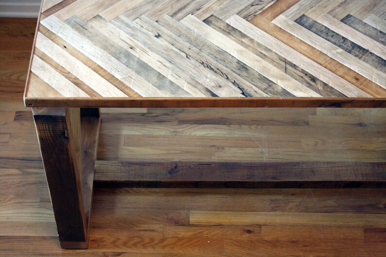 Custom Reclaimed Wood Herringbone Desk . Handmade Desk