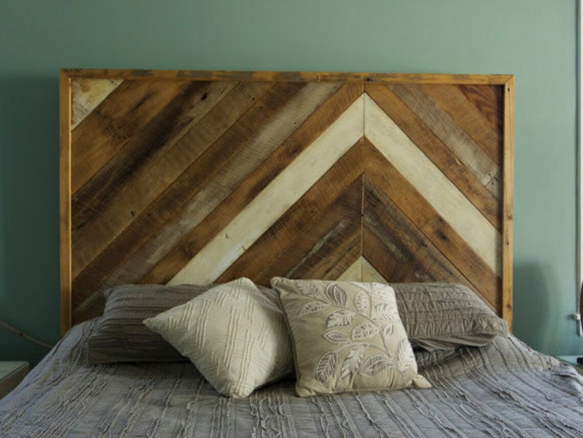 Herringbone Reclaimed Wood Headboard . Queen Headboard . Etsy