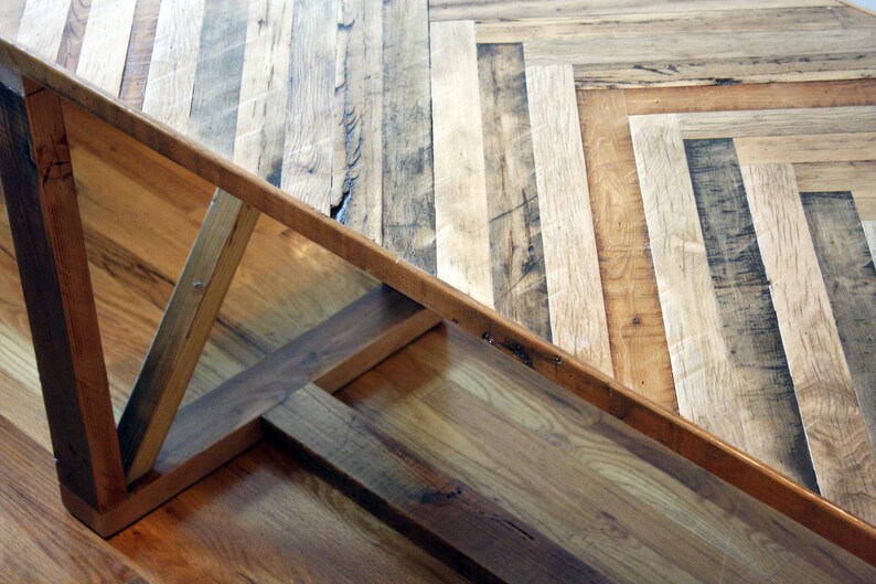 Custom Reclaimed Wood Herringbone Desk Handmade Chevron Office Furniture Chicago Artist Woodworker
