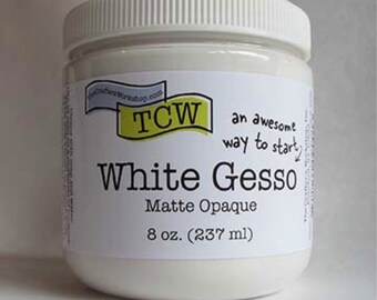 TCW (The Crafters Workshop) Gesso 8 oz jar in white, black or clear  - painting, mixed media, art journaling, paint, medium, acrylic primer