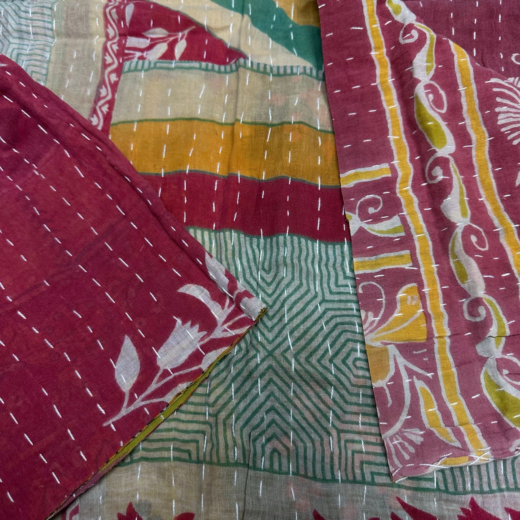 Vintage Indian Kantha Pieces 15" x 56" Junk, art, mixed media journaling crafting