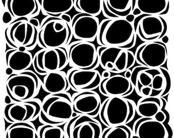 May include: Black and white abstract pattern with a repeating design of overlapping circles and ovals.