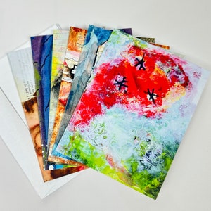 Blanco notitiekaarten van originele mixed media artwork prints: set van 6 kaarten met enveloppen