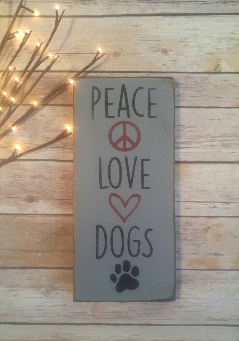 Peace Love Dogs Sign Dog Lover Gifts Hippie Boho Pet Wall Etsy