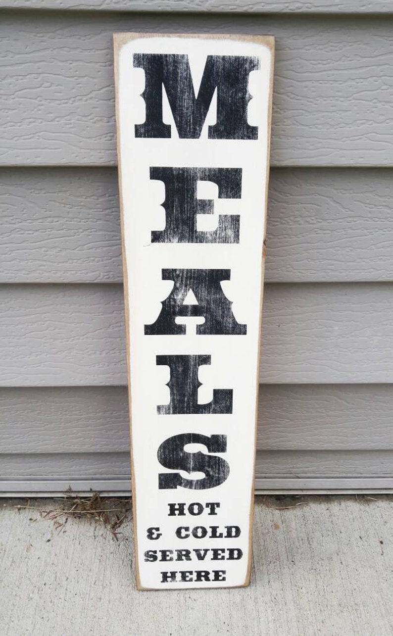 Meals Hot and Cold Served Sign, Primitive Kitchen Decor, Vertical ...