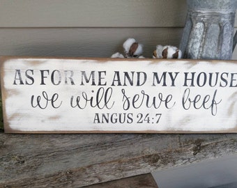 Serve Beef Angus Rustic Kitchen Sign: Western Cow Wall Decor