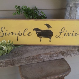 Primitive Sheep & Crow Wood Sign: Rustic Colonial Decor