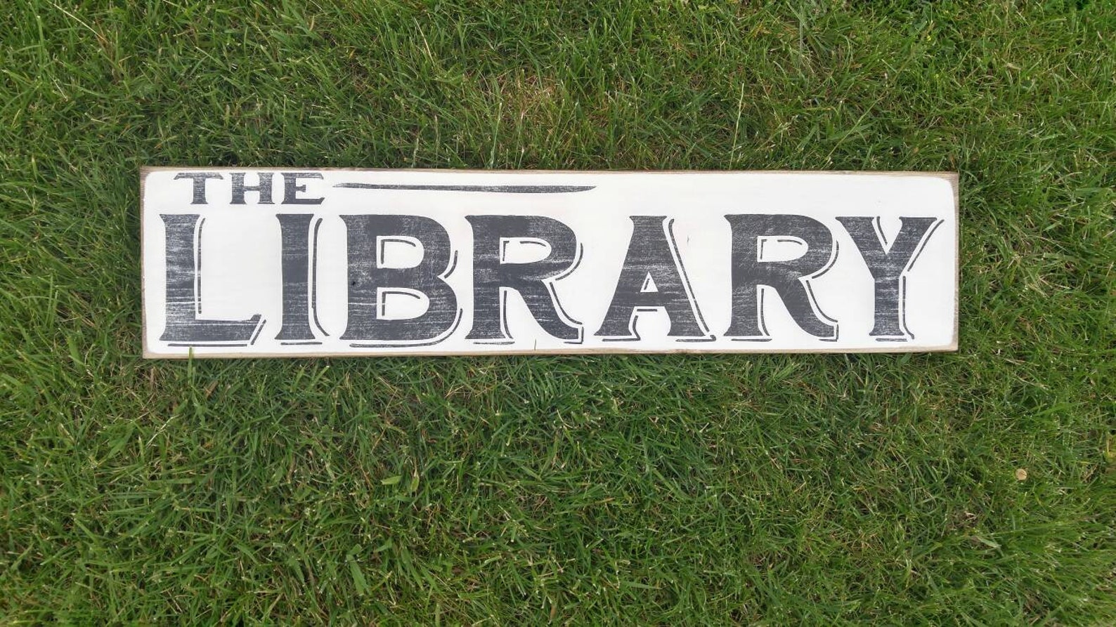 The Library Wood Sign Library Wall Decor Book Lover Gifts - Etsy
