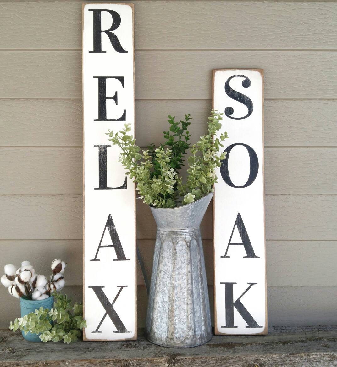 Sign Decor Set XL Soak Relax Bathroom Signs: Rustic Farmhouse Decor, Set of 2 - Etsy