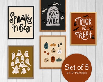 Grillige Halloween digitale prints bundel | 8x10 afdrukken | Halloween-decor | Spookachtig decor | Set van 5