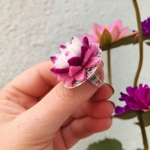 Felt Lotus Flower Ring, Water Lily, Handmade