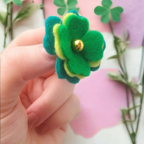 Felt Four Leaf Clover Pin, St. Patrick's Day, Handmade, Shamrock