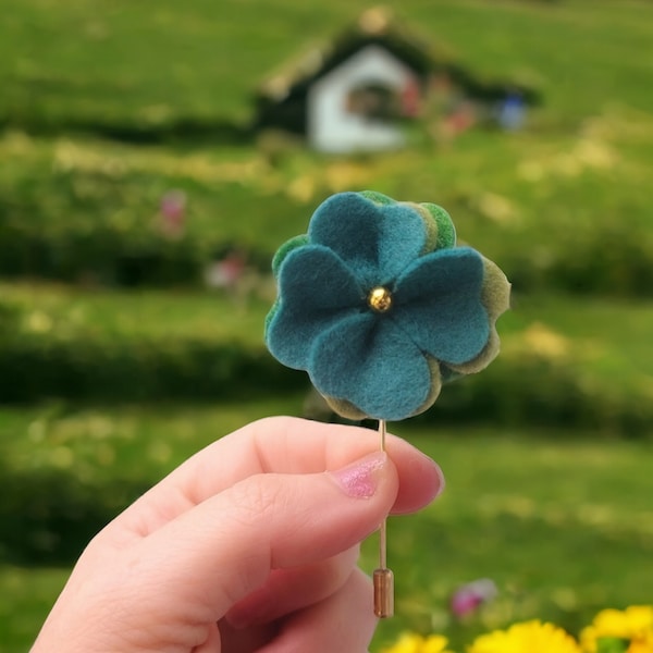 Felt Four Leaf Clover Lapel Pin/Brooch, St. Patrick's Day, Handmade