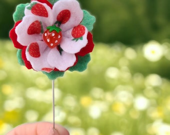 Summer Strawberry Felt Flower, Stick Lapel Pin