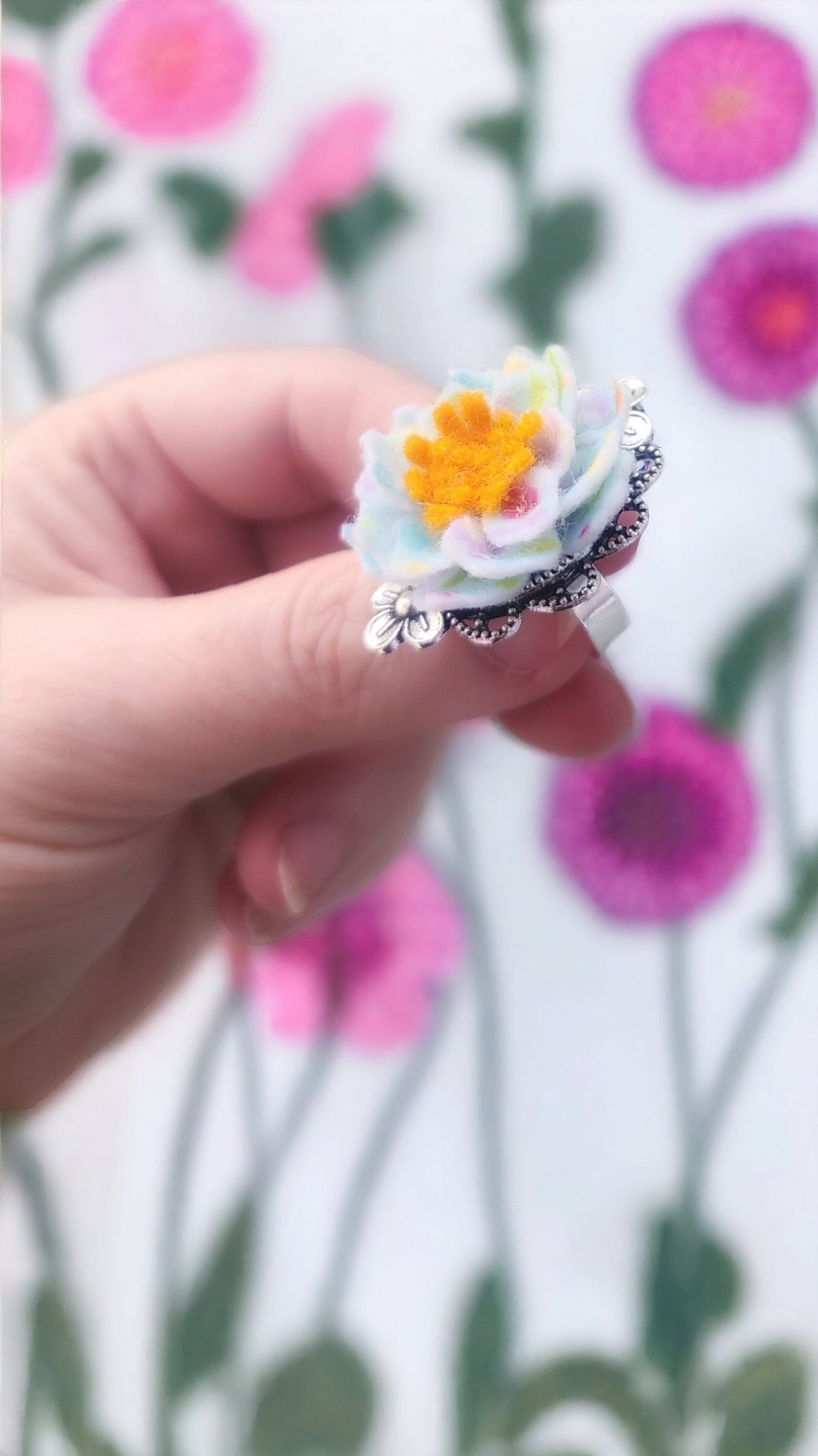 Spring Flowers Felt Ring, Easter Ring