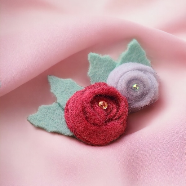 Handmade Felt Rose Brooch/Pin Duo