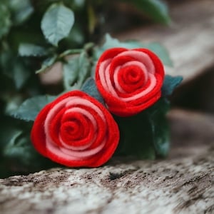 Handmade Felt Flower Brooch/Pin Duo Roses