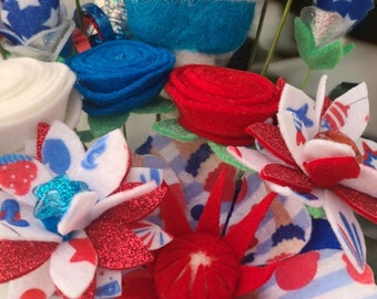 Fourth of July Celebration Felt Flower Bouquet, Red White & Blue,Americana,Permanent Flowers