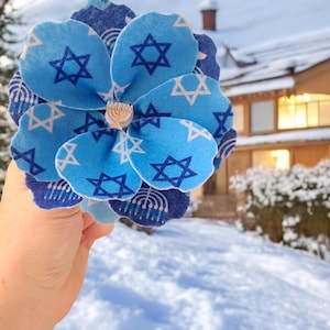 Hanukkah Felt Flower Brooch, Star Of David Pin, Menorah