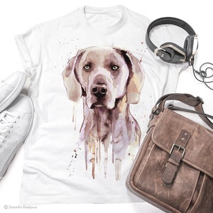 Weimaraner T-shirt, Unisex T-shirt, ring spun Cotton 100%, watercolor print T-shirt, T shirt art, T shirt animal,XS, S, M, L, XL, XXL imagem 1