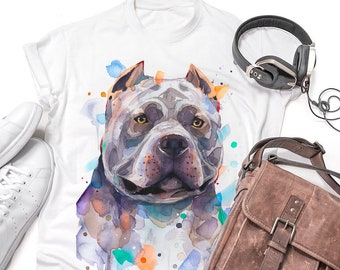 T-shirt American Bully Dog, T-shirt unisexe, coton filé à l’anneau 100%, art de T-shirt imprimé aquarelle, T-shirt animal, XS, S, M, L, XL, XXL