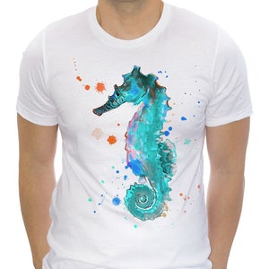 Blue Seahorse T-shirt, Unisex T-shirt, ring spun Cotton 100%, watercolor print T-shirt, T shirt art, T shirt animal,XS, S, M, L, XL, XXL