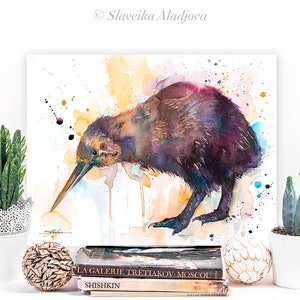 Kiwi watercolor painting print by Slaveika Aladjova, extra large canvas, art, animal, illustration, home decor, Wildlife, Contemporary, image 1