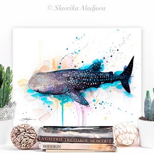 Whale shark watercolor painting print by Slaveika Aladjova, art, animal, illustration, Sea art, sea life, home decor, Wall art, large print