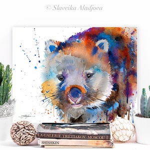 Wombat watercolor painting print by Slaveika Aladjova, art, animal, illustration, home decor, Nursery, gift, Wildlife, wall art, large print