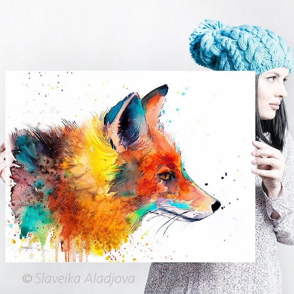 Fuchs Aquarell Malerei Von Slaveika Aladjova, Kunst, Tier, Illustration, Wohnkultur, Kinderzimmer, Geschenk, Wildlife, Wandkunst