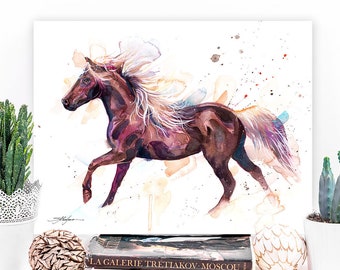 Rocky Mountain Horse watercolor painting print by Slaveika Aladjova, art, animal, illustration, home decor, wall art, gift, Contemporary