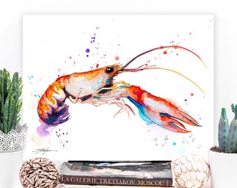 Crawfish watercolor painting print by Slaveika Aladjova, art, animal, illustration, Sea art, sea life art, nautical, ocean art