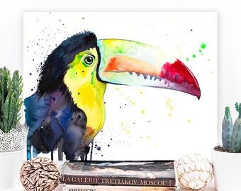 Keel-Billed Toucan watercolor painting print by Slaveika Aladjova, art, animal, illustration, bird, home decor, wall art, gift, Wildlife