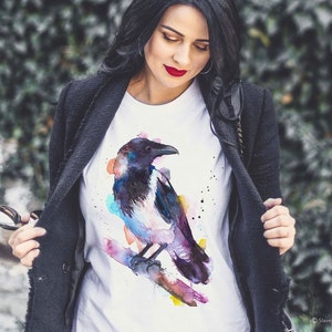 Hooded crow  T-shirt, Unisex T-shirt, ring spun Cotton 100%, watercolor print T-shirt, T shirt art, T shirt animal,XS, S, M, L, XL, XXL