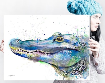 Crocodile watercolor painting print by Slaveika Aladjova, art, animal, illustration, home decor, Nursery, gift, Wildlife, wall art