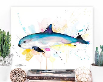 Vaquita watercolor painting print by Slaveika Aladjova, art, animal, illustration, Sea art, sea life art, nautical, ocean art, wall art