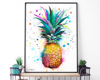 Pineapple watercolor, framed canvas print by Slaveika Aladjova, Limited edition art, Kitchen art, Floral print, Botanical prints