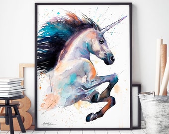 Unicorn watercolor framed canvas by Slaveika Aladjova, Limited edition, art, animal watercolor, animal illustration, horse large print