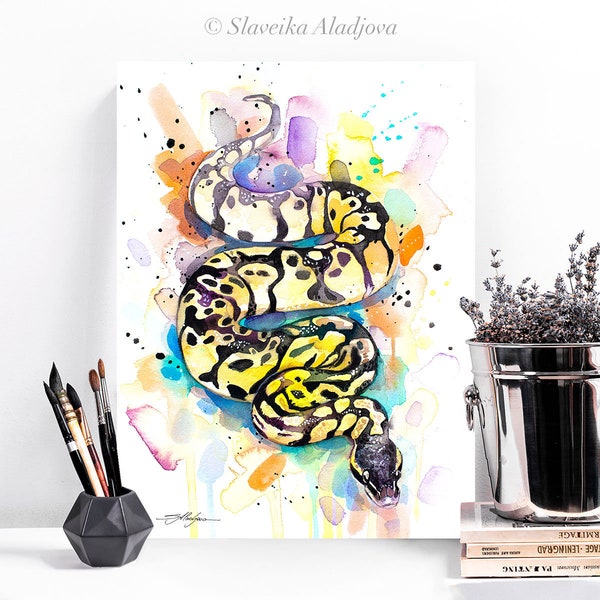 Pastel Ball Python Snake watercolor painting print by Slaveika Aladjova,art, animal, illustration, home decor, wall art, gift, portrait,