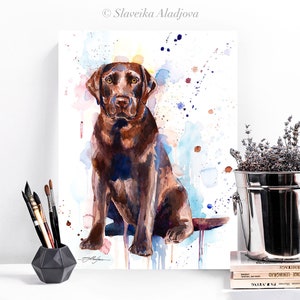 Chocolate Labrador watercolor painting print by Slaveika Aladjova, animal, illustration, home decor, Nursery, gift, Contemporary, dog art