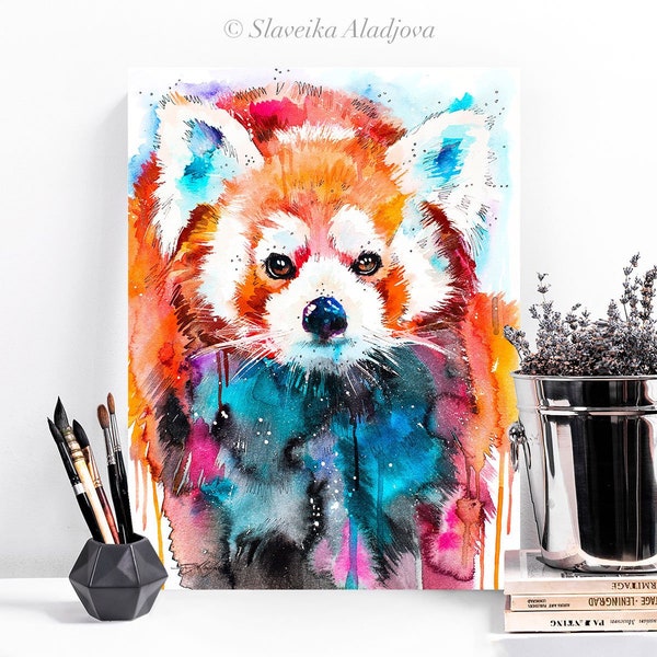 Impression de peinture à l'aquarelle de panda roux par Slaveika Aladjova, art, animal, illustration, décoration de maison, pépinière, cadeau, faune, art mural