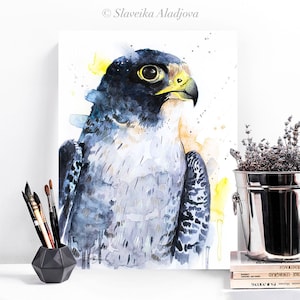 Peregrine Falcon watercolor painting print by Slaveika Aladjova, art, animal, illustration, bird, home decor, wall art, gift, portrait,