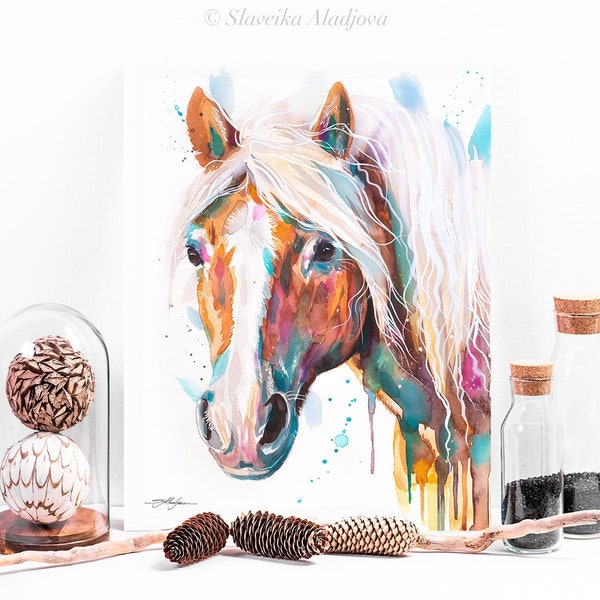 Haflinger horse, Avelignese watercolor painting print by Slaveika Aladjova, animal art, illustration, home decor, wildlife, Giclee Print