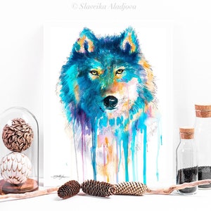Blue Wolf watercolor painting print by Slaveika Aladjova, art, animal, illustration, home decor, Nursery, gift, Wildlife, wall art