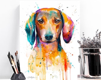 Red Dachshund watercolor painting print by Slaveika Aladjova, art, animal, illustration, home decor, Nursery, gift, Contemporary, dog art