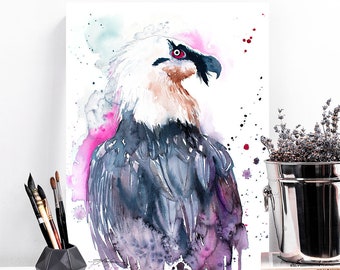 Bearded vulture watercolor painting print by Slaveika Aladjova, art, animal, illustration, bird, home decor, wall art, gift, portrait,