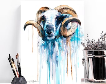 Blue Sheep  watercolor painting print by Slaveika Aladjova, art, animal, illustration, home decor, Nursery, gift, Wildlife, wall art, goat