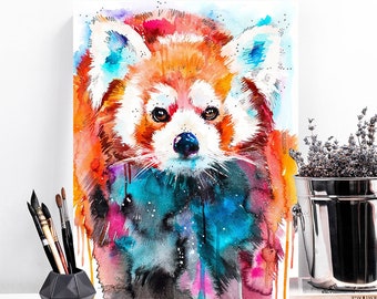 Red panda watercolor painting print by Slaveika Aladjova, art, animal, illustration, home decor, Nursery, gift, Wildlife, wall art