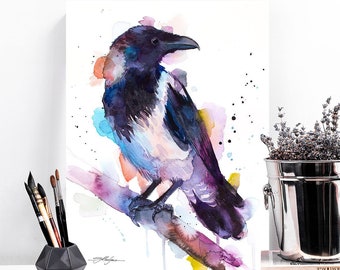 Hooded crow watercolor painting print by Slaveika Aladjova, art, animal, illustration, bird, home decor, wall art, gift, Wildlife