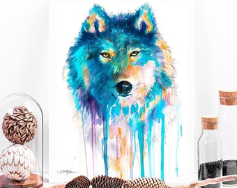 Blue Wolf watercolor painting print by Slaveika Aladjova, art, animal, illustration, home decor, Nursery, gift, Wildlife, wall art